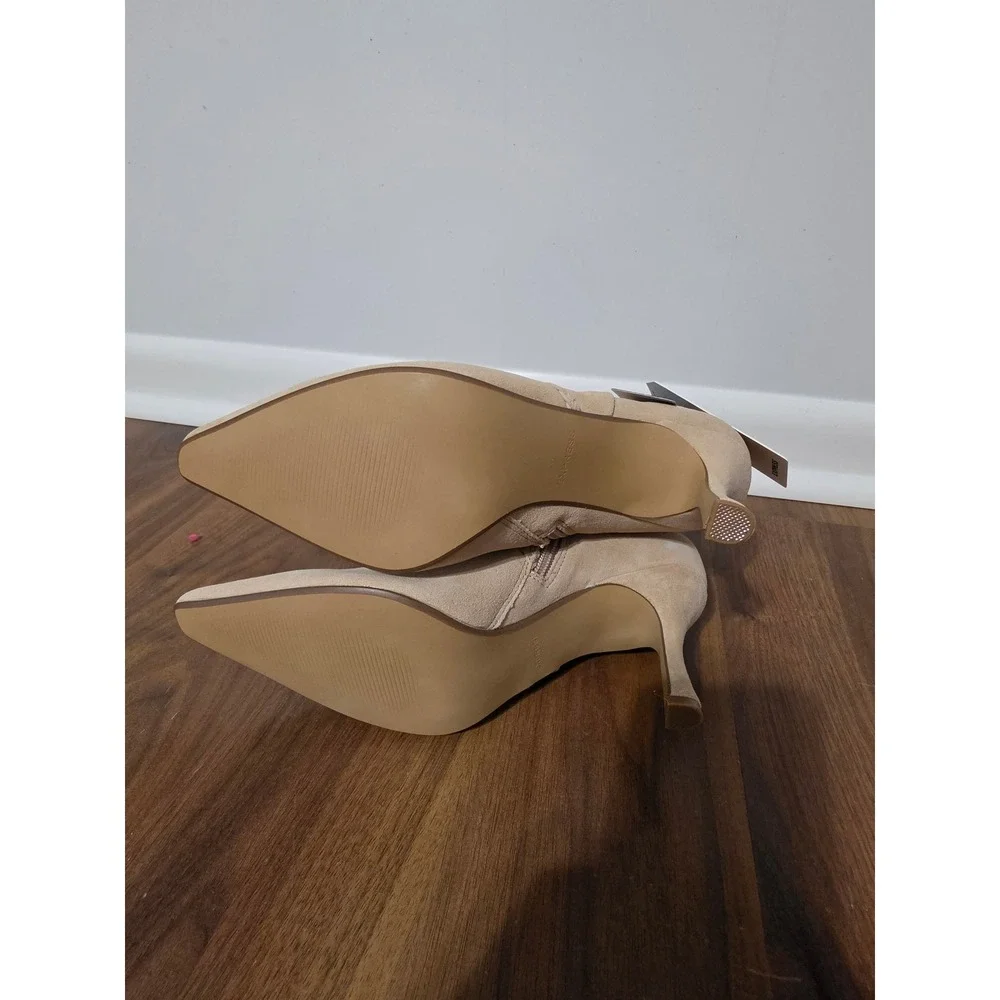 Express Ankle Boots Women 8 Foundation Beige New Suede Braided Kitten Heel Boot